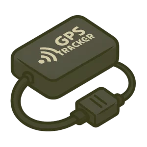 Motorbike GPS tracker illustration showing a compact wired tracking unit, used as a motorbike security essential for real-time location monitoring and theft recovery.