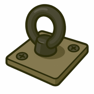 Motorbike ground anchor illustration, showing a secure bolt-in fixing point used as a core motorbike security essential for chaining and immobilising a bike at home.