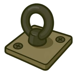 Motorbike ground anchor illustration, showing a secure bolt-in fixing point used as a core motorbike security essential for chaining and immobilising a bike at home.