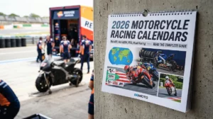 2026 Motorcycle Racing Calendars including MotoGP, WorldSBK, and BSB with BeMoto branding.
