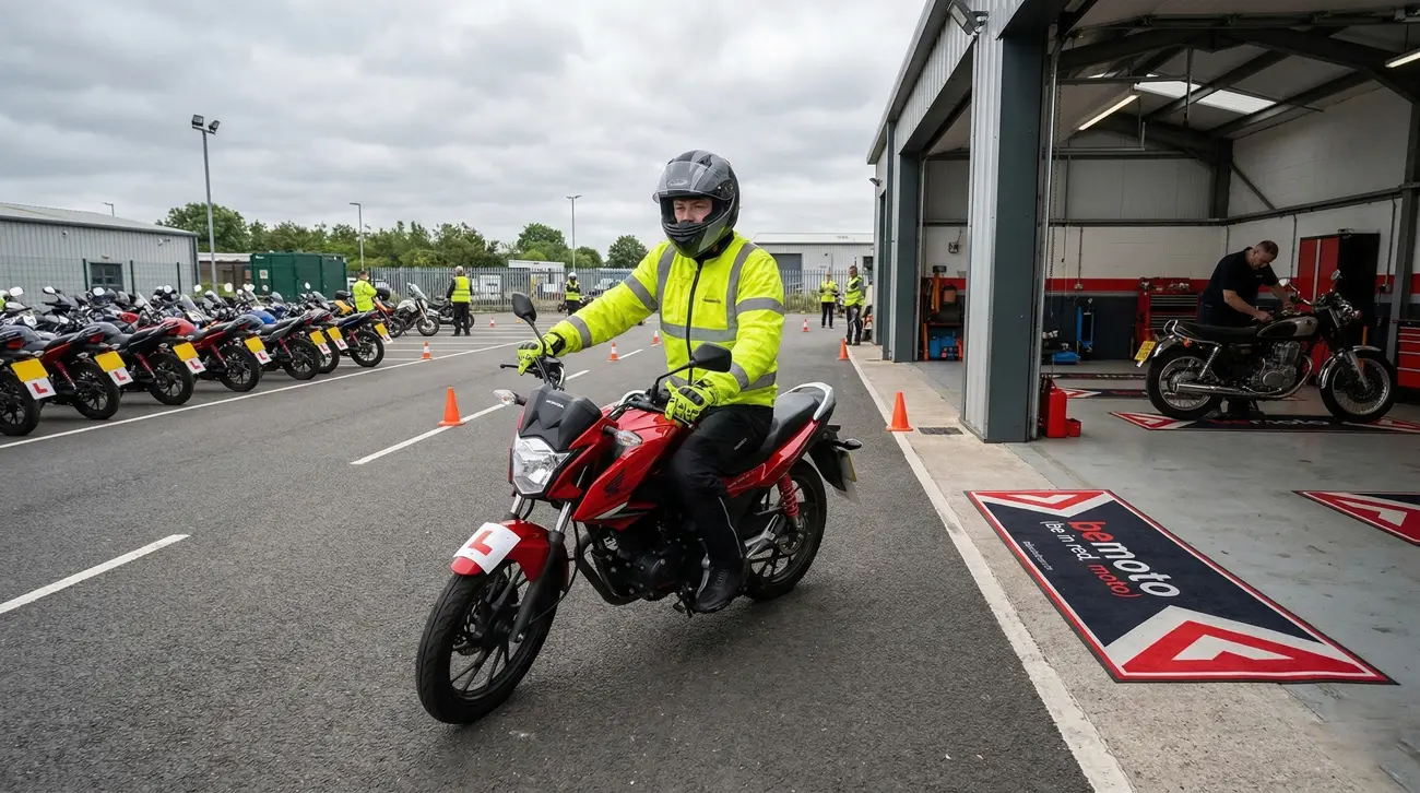 Close up of a motorcycle ready for the DVSA practical test.