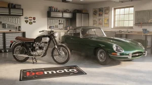 Classic car and motorbike in a garage protected by laid up insurance