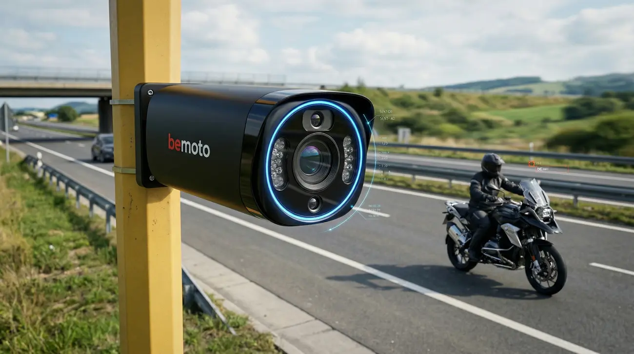 Close-up of the latest 4D speed cameras with AI sensors installed on a UK roadside.
