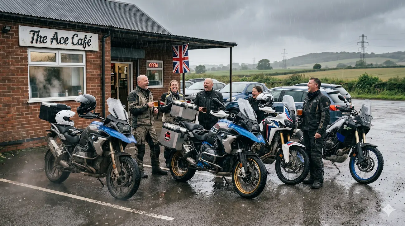 Bikers socialising knowing they have award winning multi bike insurance.