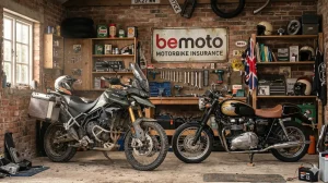 A garage with multiple motorcycles covered under multi bike insurance.