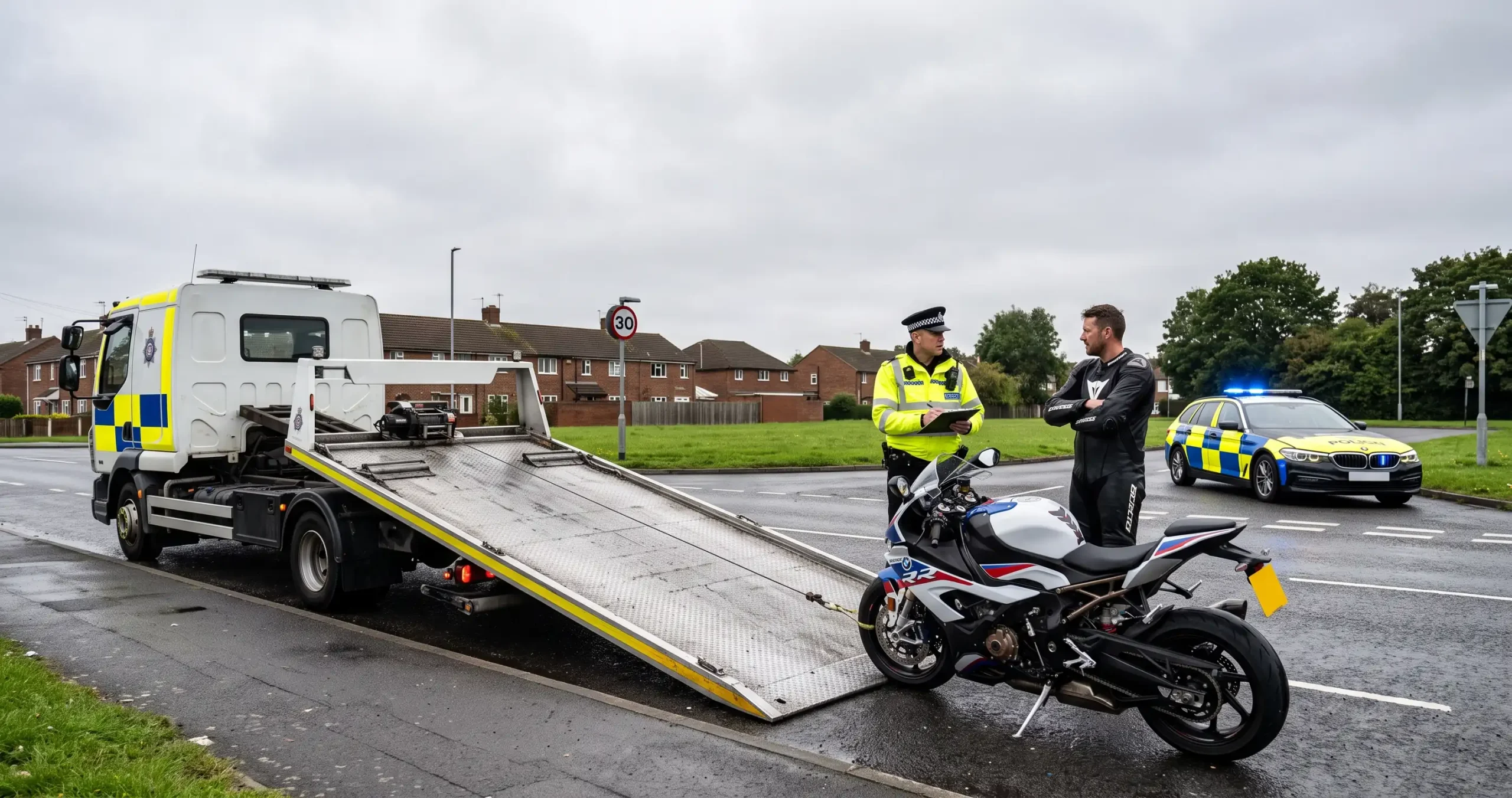 Section 59 motorcycle seizure - police recovery truck loading a bike