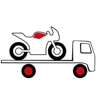 Breakdown Assistance Icon of a motorbike being recovered by a flatbed truck