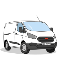 A cartoon style graphic of a white transit van.