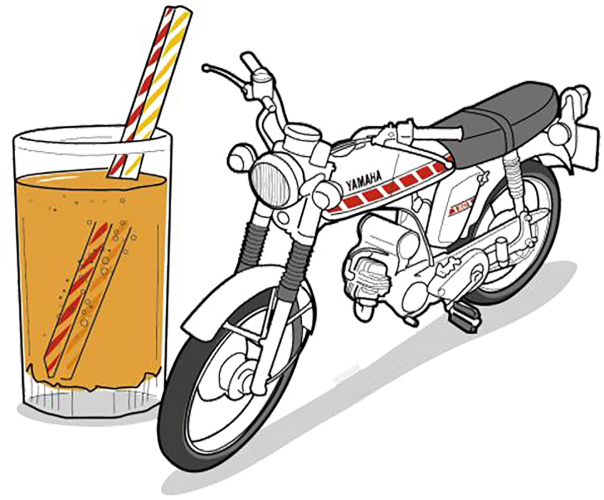 Fizzy An illustration of a fizzy drink next to a Yamaha FS1E
