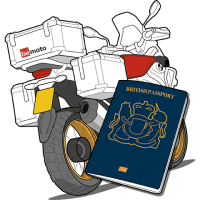Image of a passport and a touring motorbike
