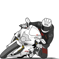 Guy riding a motorbike on track touching the ground with his knee. Track Day - BeMoto Motorbike Insurance Specialists