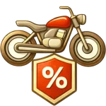 Illustration of a motorcycle with a percentage badge representing BeMoto multi bike discount motorbike insurance savings.