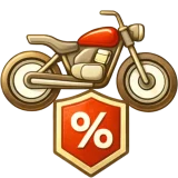 Illustration of a motorcycle with a percentage badge representing BeMoto multi bike discount motorbike insurance savings.