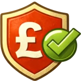 Shield with pound symbol and tick representing no amendment fees with BeMoto motorbike insurance policies.