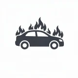 Minimalist car icon with flames emerging from the bonnet.