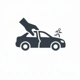 Flat-design car icon showing a door being forced open by a hand.